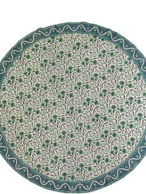 INDIA ARTS NEW Hand Block Print round Tablecloth  72” 100% Cotton Blue Green